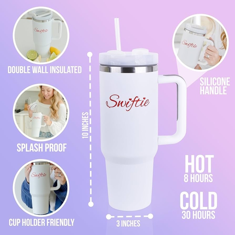 Taylor Swift White Tumbler with Straw